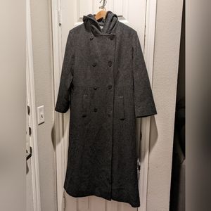 Double Breasted %100 Wool Hooded Coat